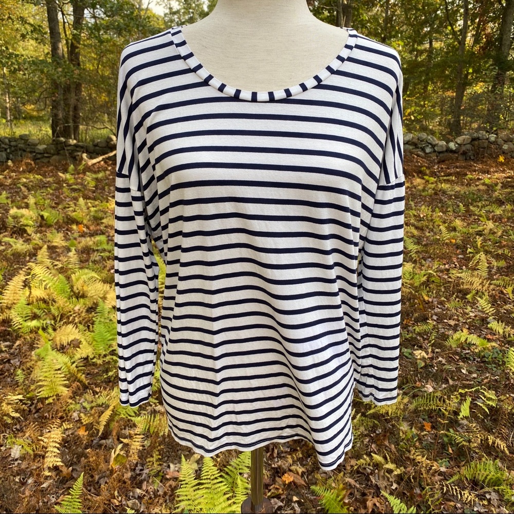 ENVIE DE FRAISE TOP TUNIC BLACK WHITE STRIPE 3/4 SLEEVE SCOOP NECK Size 10-12 M